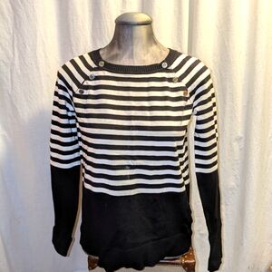 Anne Klein Striped Color Block Sweater Top Women’s Size Medium Snap Detail Soft